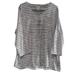 Zenergy by Chico's Women's Striped Embellished Blouse, Black White, Size 3 Large